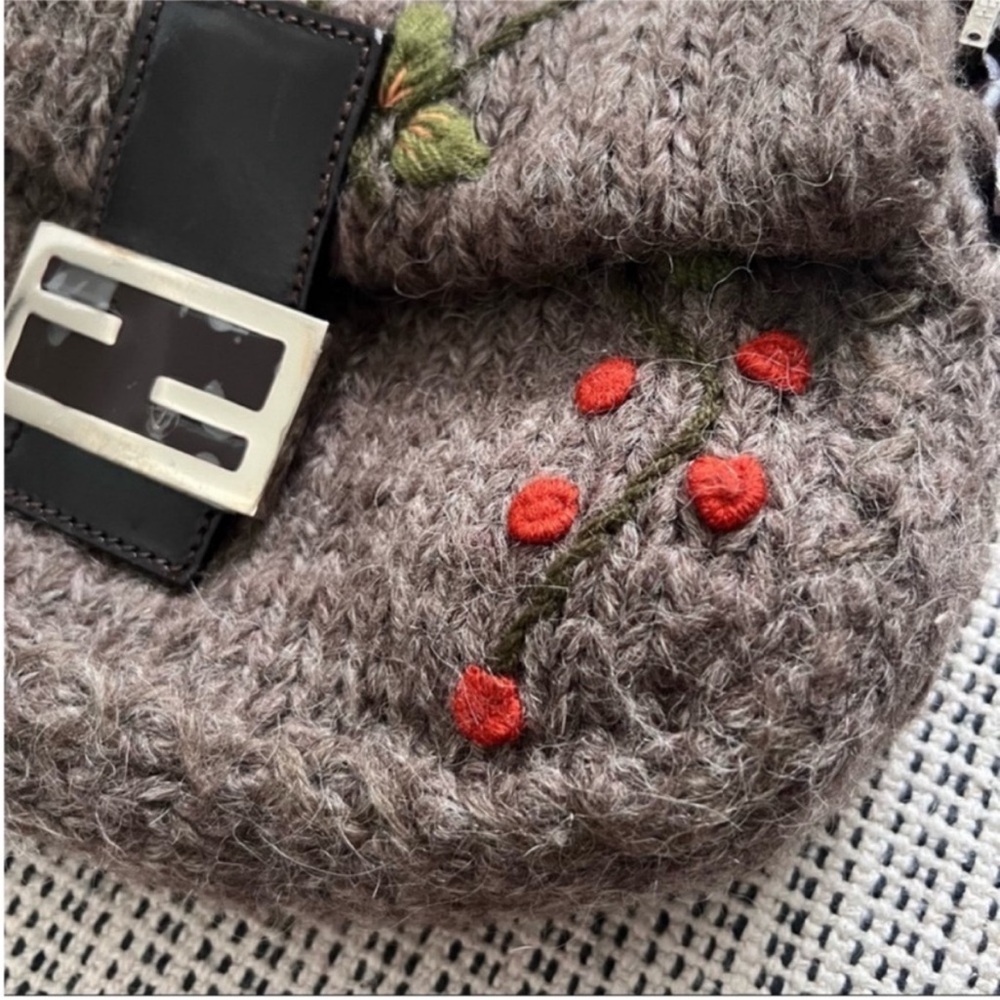 VINTAGE Fendi Baguette Knit Floral Crochet Brown Orange Green - Picture 6 of 13